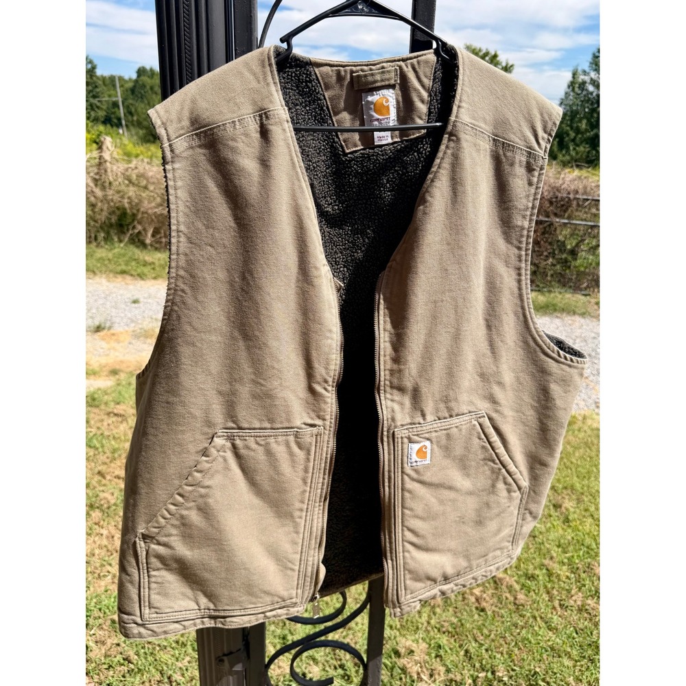 Carhartt Mens 3XL Sherpa Lined Duck Canvas Work Vest Tan Brown V02 BRN